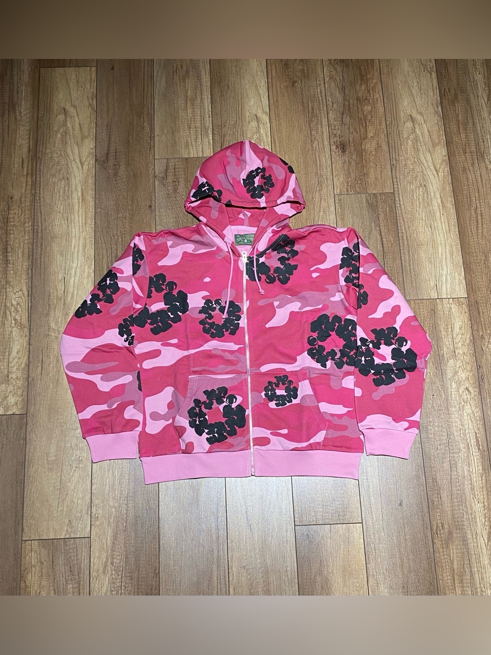 Denim Tears Pink Camo Zipper Hoodie Black Flowers Floral Design Mens Size M